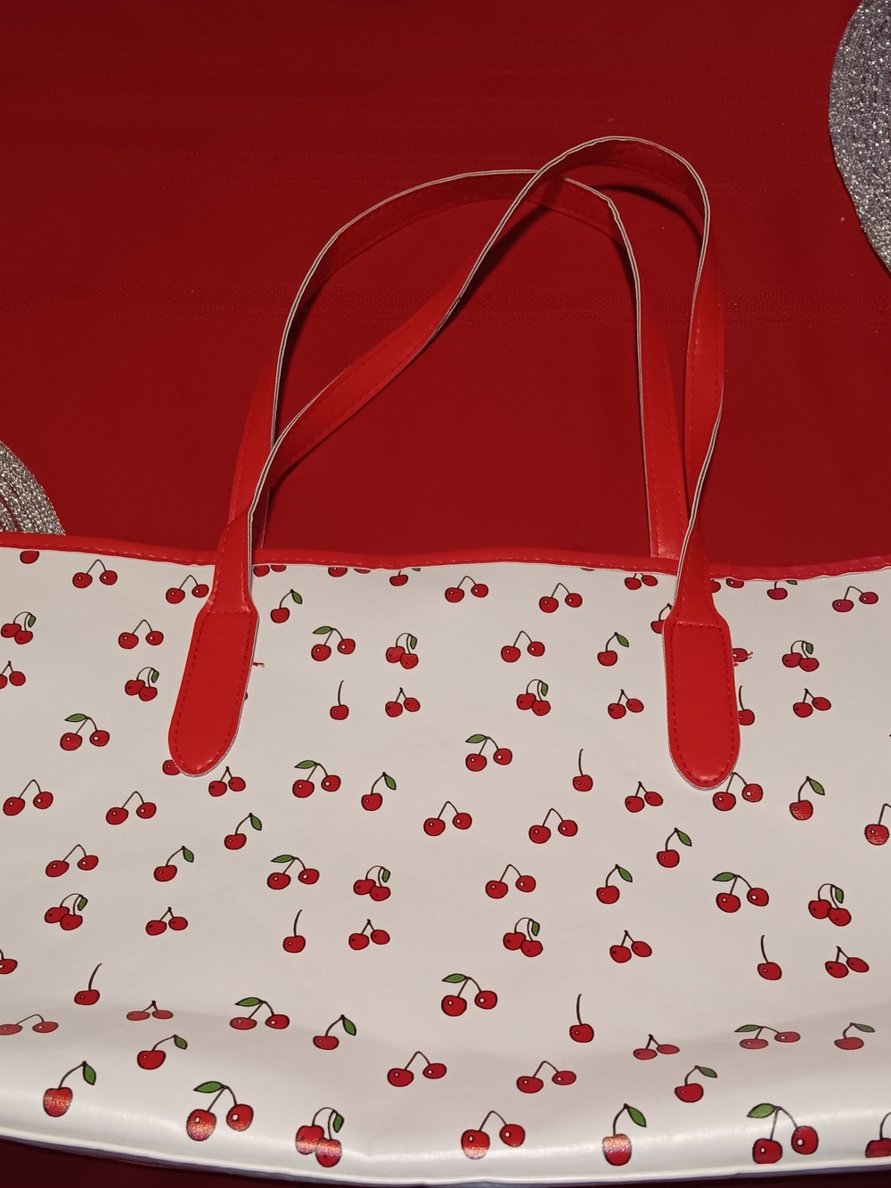 Cherry Print Red Tote Bag